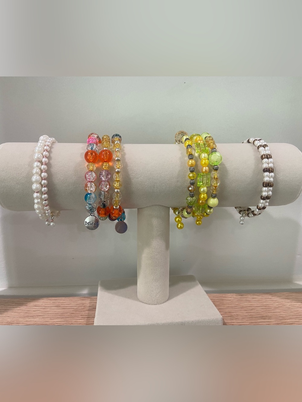 Set of 4 new handcrafted beaded memory wire bracelets